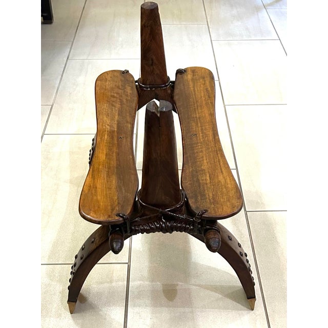 Mid-20th Century, Egyptian, Wooden Camel Saddle/Stool, With a Hand/Tooled, Embossed, Leather Cushion, and Brass Feet and Stud Ornamentation, 1950 For Sale - Image 9 of 10