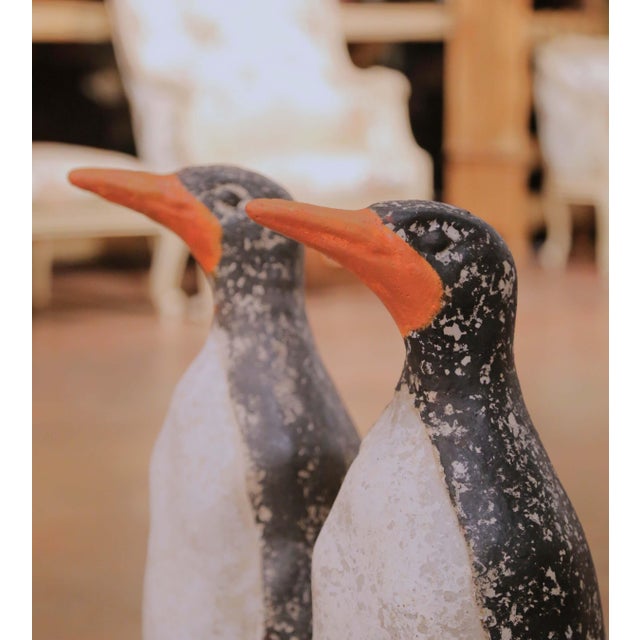 Pair of Mid 20th Century French Outdoor Weathered Painted Stone Penguin Sculptures For Sale - Image 4 of 8