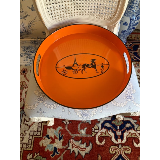 Orange Lacquered Hermes Inspired Bar Tray For Sale - Image 13 of 18