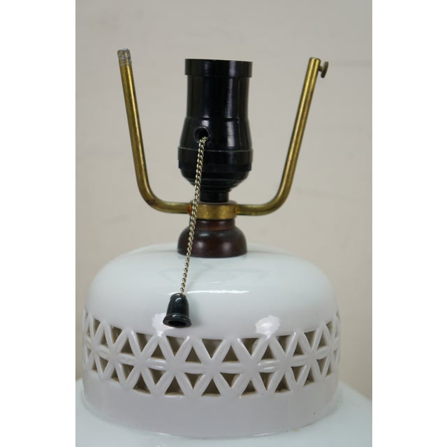Set of 2 Vintage Kabuki Blanc De Chine Reticulated Japanese Porcelain Cherry Blossoms Lamps For Sale - Image 9 of 14