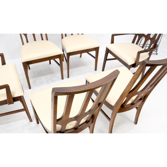 Linen Set of 6 Mid-Century Modern New Linen Upholstery Walnut Dining Chairs Mint! For Sale - Image 8 of 14