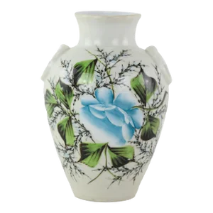 Vintage Hand-Painted Porcelain Vase With Blue Floral Design