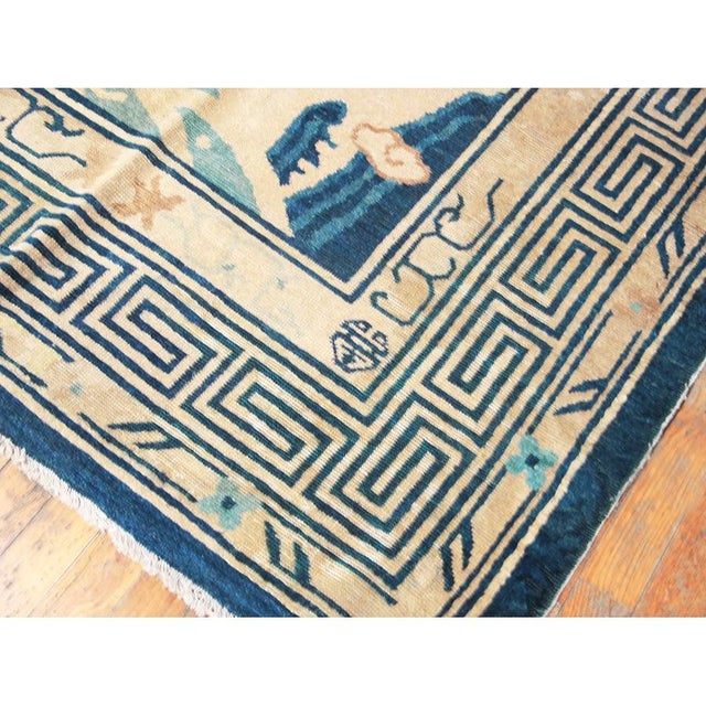 Chinese 1880s Beige Dragon Antique Chinese Peking Carpet 8'7"x9'4" Wool Handknotted Rug For Sale - Image 3 of 9