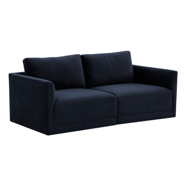 Willow Navy Modular Performance Velvet Loveseat For Sale