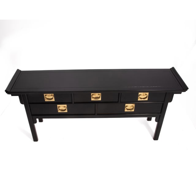 Century Furniture Chin Hua Pagoda Console Credenza Raymond Sobota Brass Black Lacquer 1970s For Sale In Philadelphia - Image 6 of 14
