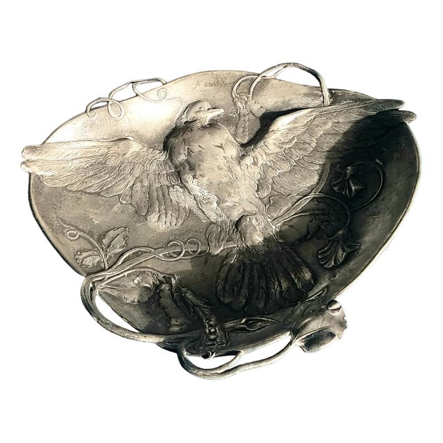 Antique Art Nouveau Tin Bowl with Bird Motif from WMF For Sale