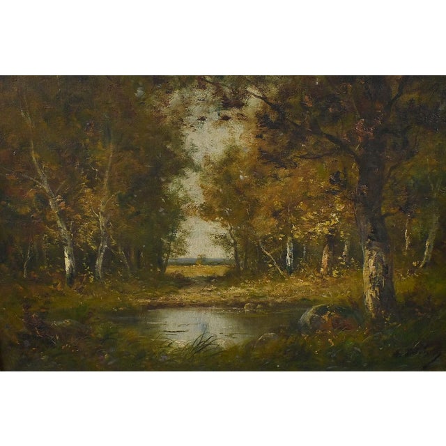 Salvignac, Pond Under the Woods, Early 20th Century, Oil on Canvas, Framed For Sale - Image 5 of 18