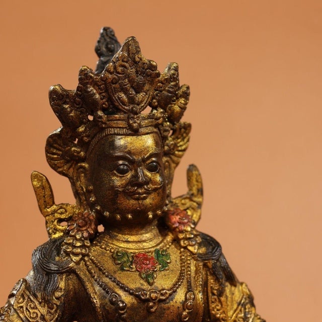 Metal Late 19th Century Gilt Bronze Yellow Jambhala Statue, Buddhist Wealth Deity, 1.69kg For Sale - Image 7 of 9