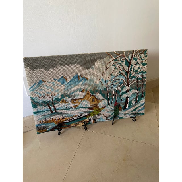 Tiffany Blue Vintage Victorian Beadwork Scenery For Sale - Image 8 of 8