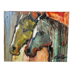 "Ellie & Sallie Mae" the Mustangs by David "Dalo" Banegas - Equestrian Horse Painting, Big Sky Chic, Modern Cowboy, Western Yellowstone