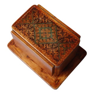 1950s Wood Mosaic Inlaid Cigar Box Vintage European Art Deco For Sale