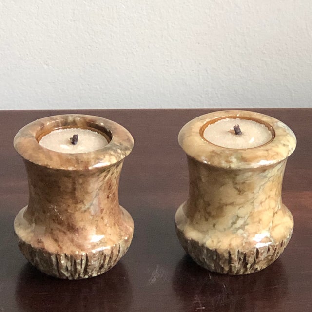 Tan Mid-20th Century Brutalist Marble Candle / Votive Holders — a Pair For Sale - Image 8 of 12