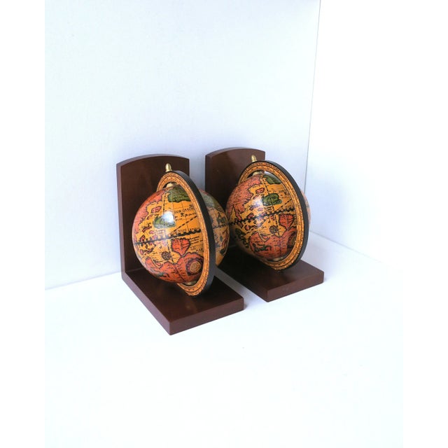 Wood Italian World Globe Bookends, Pair For Sale - Image 7 of 11