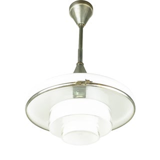Chrome-Plated and Opaline Glass Pendant Lamp by Otto Müller for Megaphos, 1930s For Sale