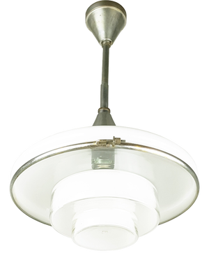 Chrome-Plated and Opaline Glass Pendant Lamp by Otto Müller for Megaphos, 1930s