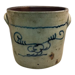 Antique 19th Century American Stoneware Crock or Jardiniere With Blue Eagle Folk Art Decoration