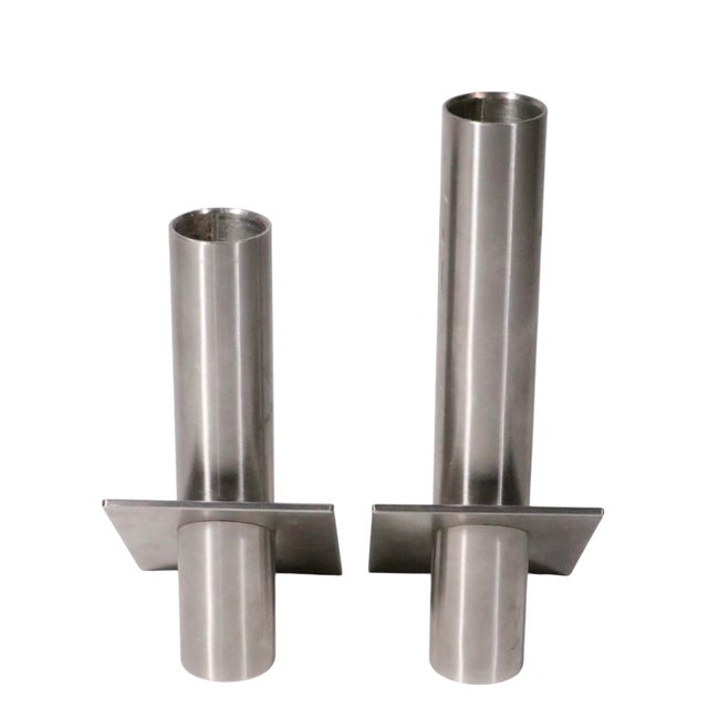 Metal Late 20th Century Pair of Danish Modern Stainless Steel Candlesticks by Erik Bagger Form Function Denmark For Sale - Image 7 of 12