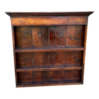 Antique English Plate Rack Wall Shelf Hanging Wall Decor Carved Oak 19th C For Sale