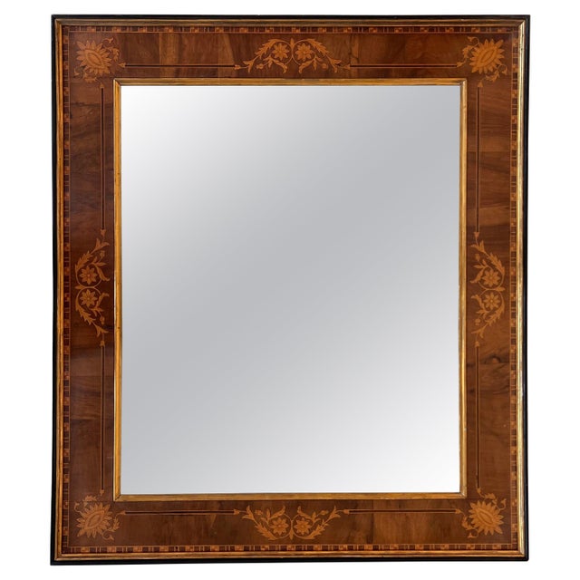Wood 19th Antique Marquetry Inlaid Mahogany Mirror For Sale - Image 7 of 18