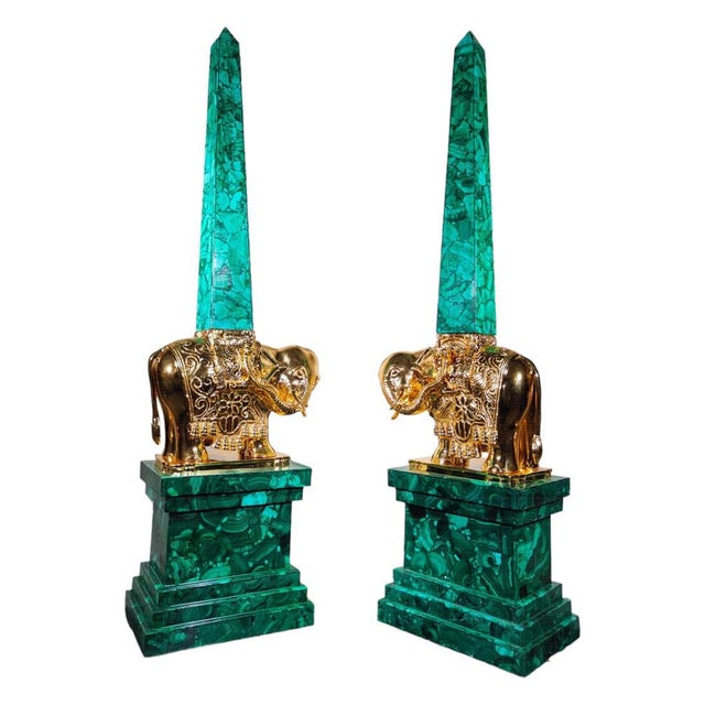 Gemstone Italian Monumental Malachite Obelisks, 1950, Set of 2 For Sale - Image 7 of 14