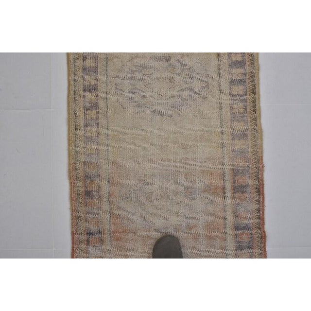 Vintage Faded Turkish Oushak Long Runner Rug With Ombre Abrash and Indigo Borders For Sale - Image 9 of 10