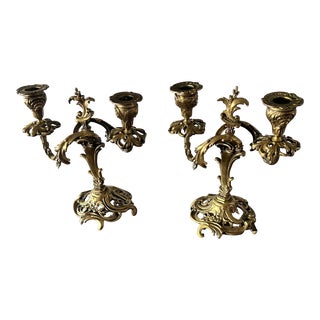 Antique French Brass Candelabras - a Pair For Sale