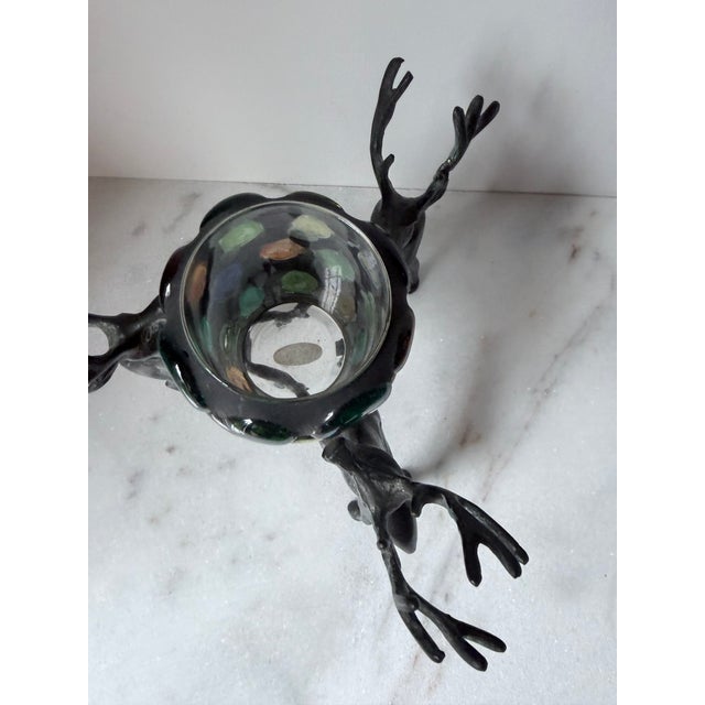 Contemporary Vintage Cast Iron Reindeer Candle Holder With a Multi-Colored Glass Pillar For Sale - Image 3 of 14