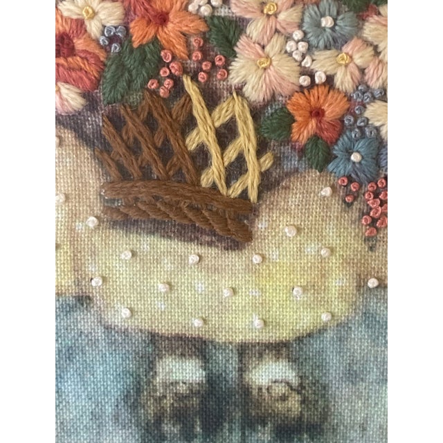 VTG Textile Fiber Art Floral Good Housekeeping Cover Hand Sewn Crewel Needlepoint For Sale - Image 11 of 12