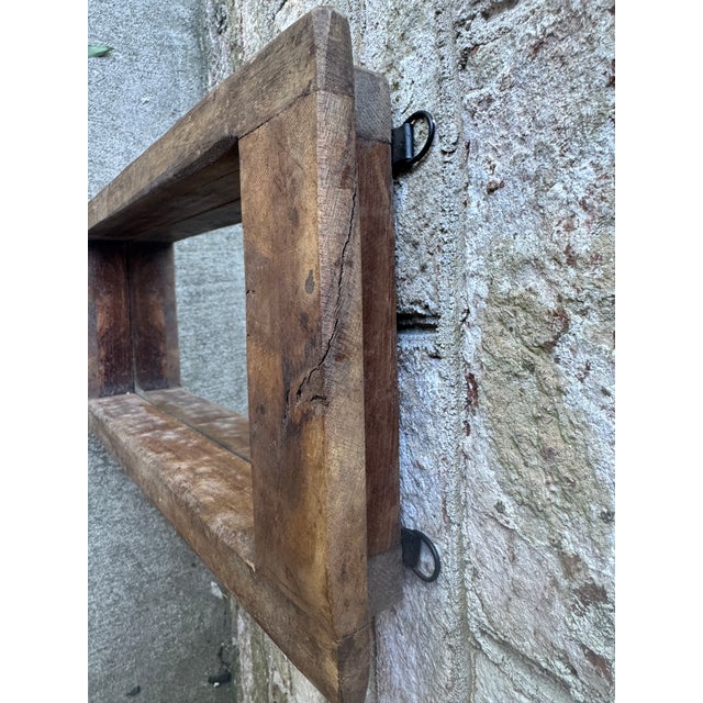 Brown Mid 20th Century Rustic Solid Wooden Wall Hanging Mirror For Sale - Image 8 of 17