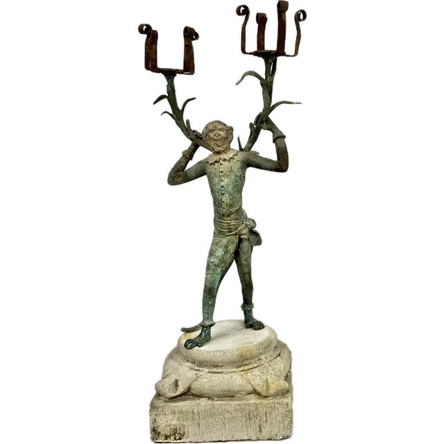 A Pair of Bronze Monkey Butler Candlesticks For Sale - Image 10 of 11