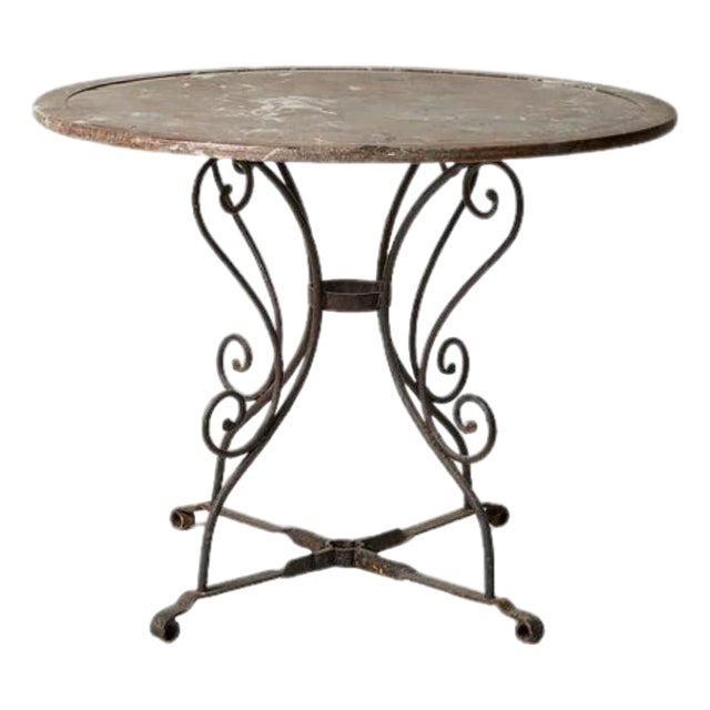 19th Century Belgian Marble Top Round Iron Table For Sale
