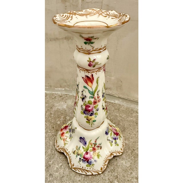 Dresden, Germany Hand Painted Floral With Gold Accents Porcelain Candlestick For Sale - Image 12 of 12