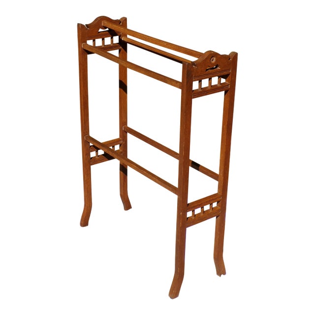 Antique Victorian Aesthetic Movement Solid Oak Towel Rail Quilt Rack For Sale