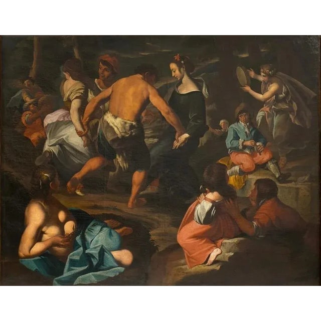 After Francesco Guarini, Country Scene with Musicians, 1680, Oil on Canvas, Framed For Sale - Image 12 of 13