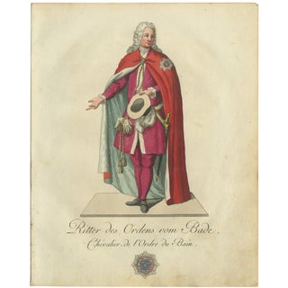 Schwan, Knight of the Order of the Bath, 18th Century, Hand-Colored Engraving For Sale