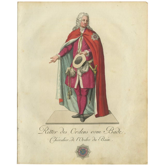 Schwan, Knight of the Order of the Bath, 18th Century, Hand-Colored Engraving For Sale