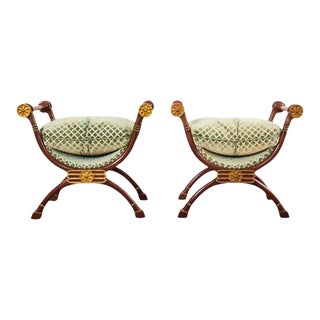 Pair of Neoclassical Style Savonarola Benches With Curule Legs For Sale