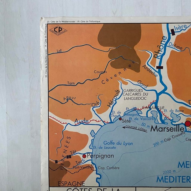 1950s Vintage School Map of Atlantic and Mediterranean Coasts, 1950s For Sale - Image 5 of 9