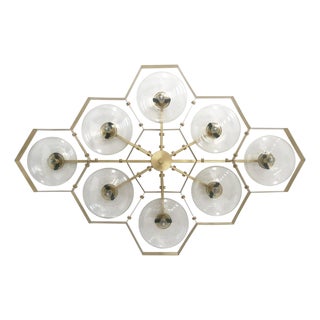 21st Century Hive Satin Brass Clear Murano Flush Mount by Fabio LTD For Sale