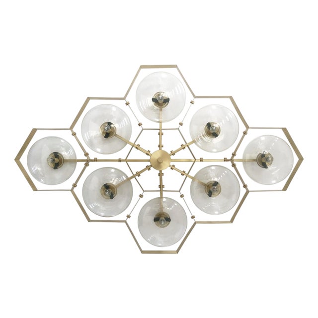 21st Century Hive Satin Brass Clear Murano Flush Mount by Fabio LTD For Sale