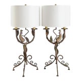 Large Lamps Rustic Plaster Parrots & Shades Pair For Sale