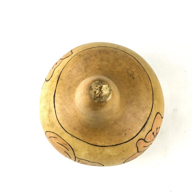 Hand Carved Floral Motifs Over Natural Dried Gourd For Sale - Image 4 of 12