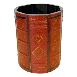 Italian Neoclassical Red Leather Wastepaper Basket or Trash Can, 20th Century For Sale