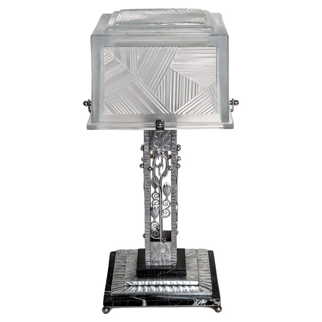 Marius-Ernest Sabino A French Art Deco Wrought Iron Table Lamp Singed by Sabino For Sale - Image 4 of 10