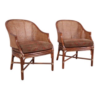 McGuire Rattan and Cane Club Chairs, Pair For Sale