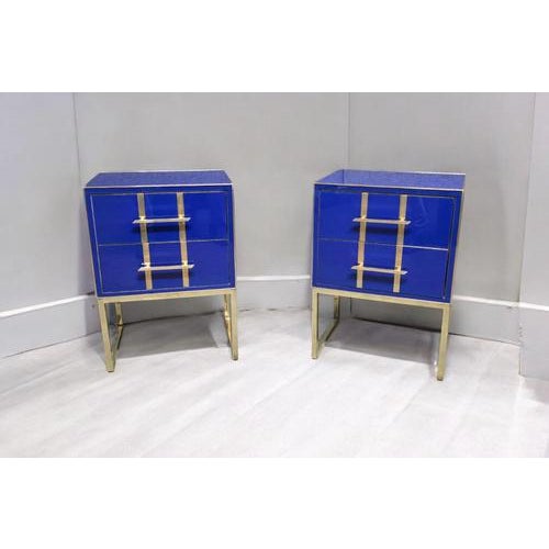 Mid-Century Modern Blue Glass Bedside Tables by Justfurnituress, Set of 2 For Sale - Image 3 of 13