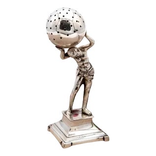 Silver Toothpick Holder with Atlas Figure For Sale