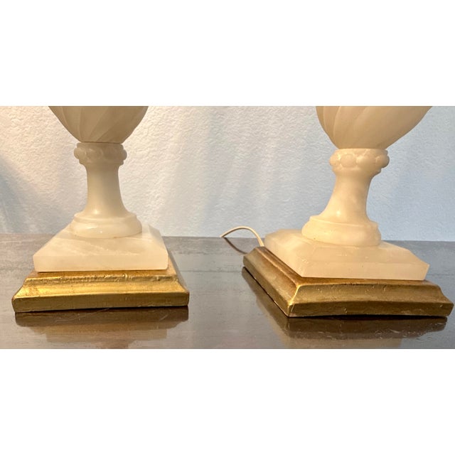 1950s Alabaster Balustraude Gilt Tole Flower Table Lamp - a Pair For Sale - Image 4 of 7