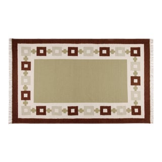 Part & Parcel Goods Wool Chain Rug 15' x 20', Sage, Chocolate, Celadon and Eggshell For Sale