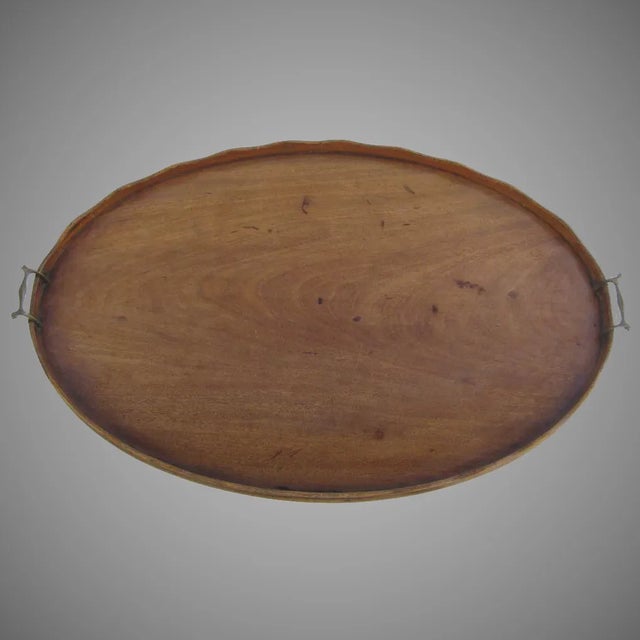 English English 19th Century Oval Mahogany Tray Side Table with Wavy Gallery Edge For Sale - Image 3 of 7